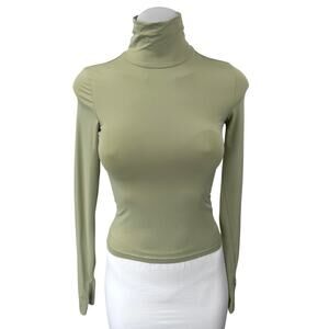 Princess Polly Green Long Sleeve Turtleneck Fitted Stretch Crop Top Size 2